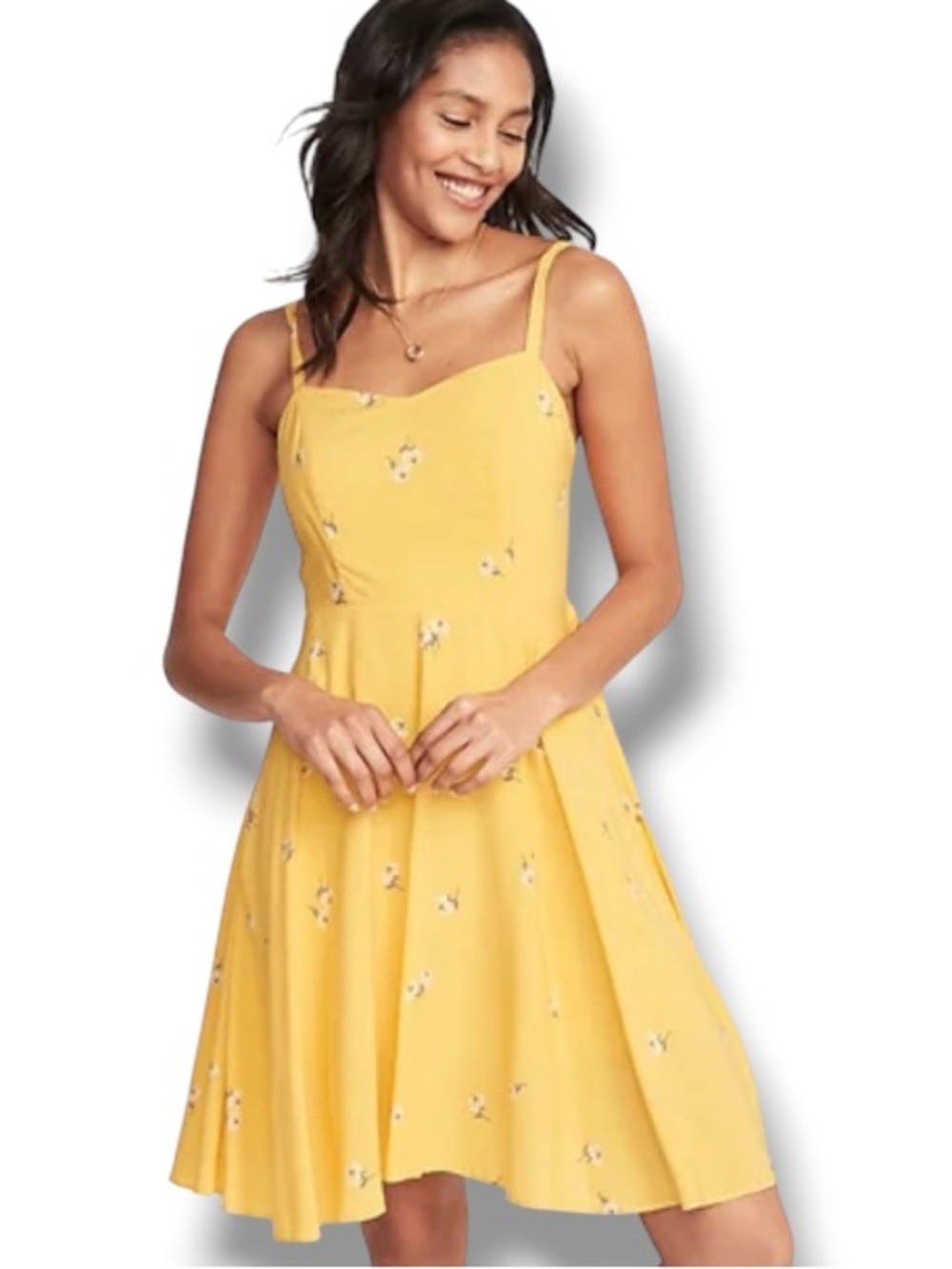 Old Navy Women’s Fit & Flare Yellow Floral Cami A-Line Swing Dress Sundress